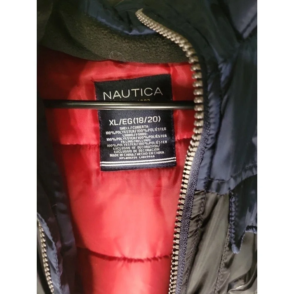 Nautica Color Block‎ Puffer Jacket Hooded Full Zip XL